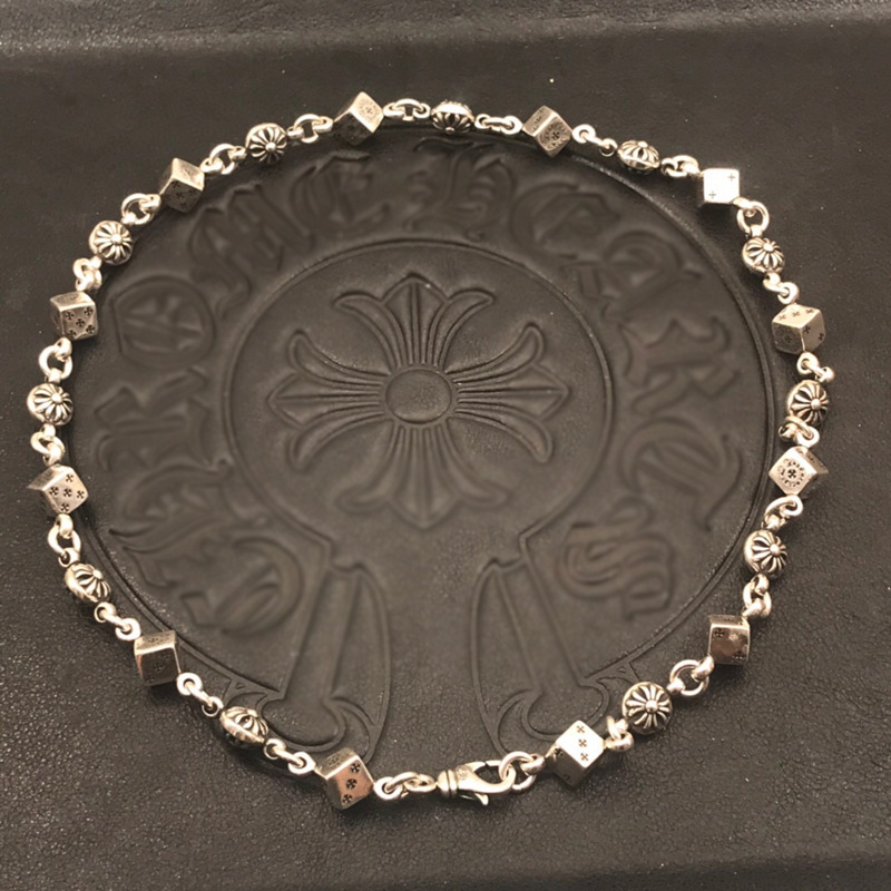 ch克罗伈s925纯银骰子项链男女欧美嘻哈马蹄印小众霸气十字花经典