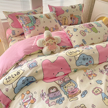 儿童卡通春季100床上四件套纯棉床品被套床单三件套粉色女孩4