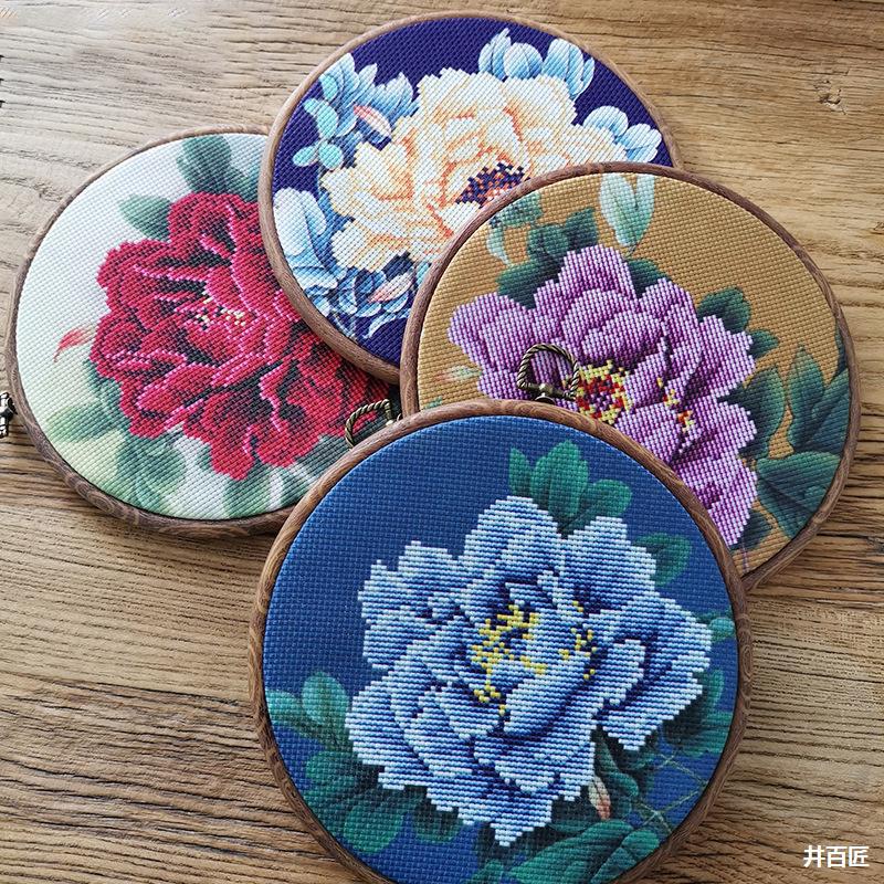 十字绣小件带框简单绣古风新款手工刺绣牡丹图家用客厅挂件自己绣