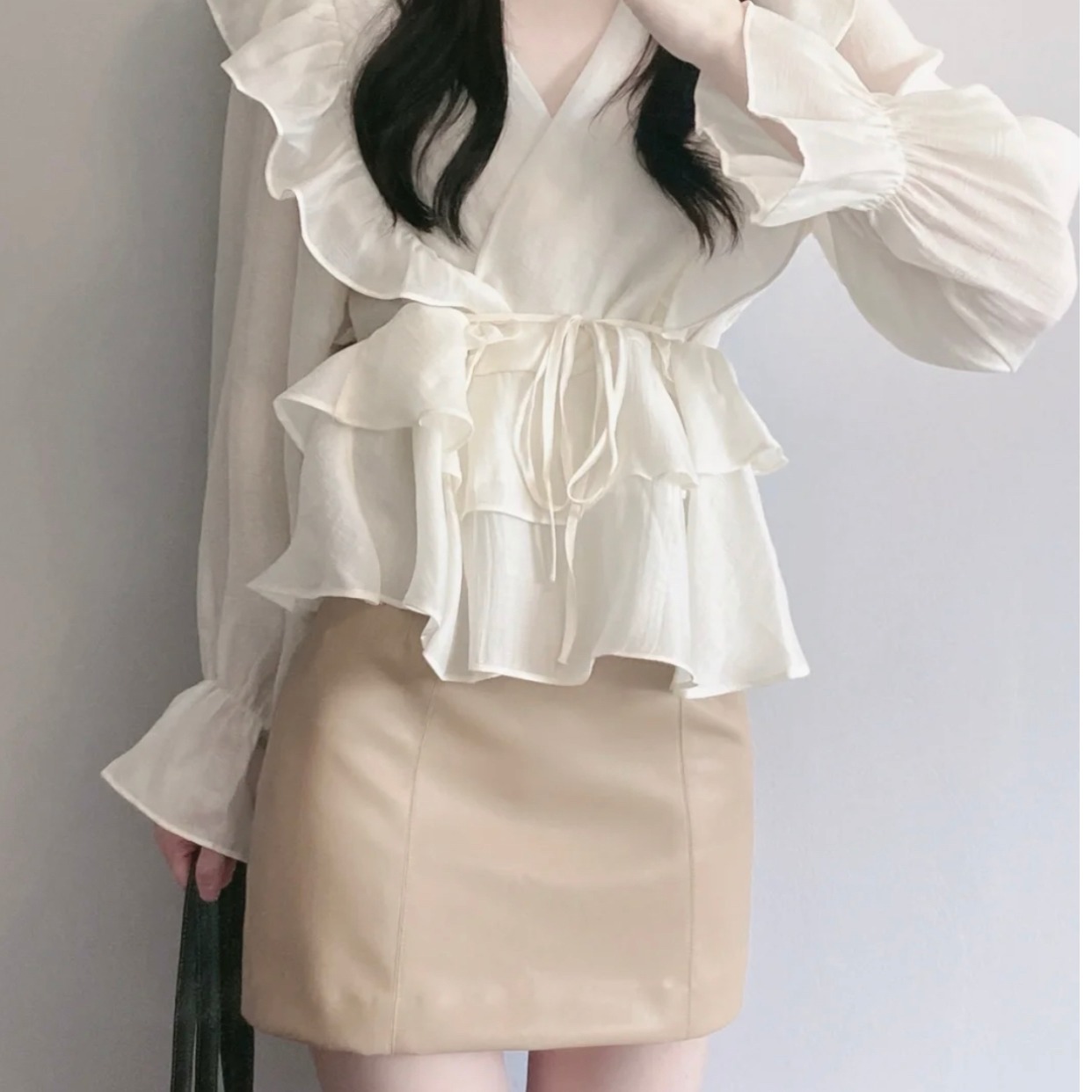 无袖韩版荷叶边上衣图片