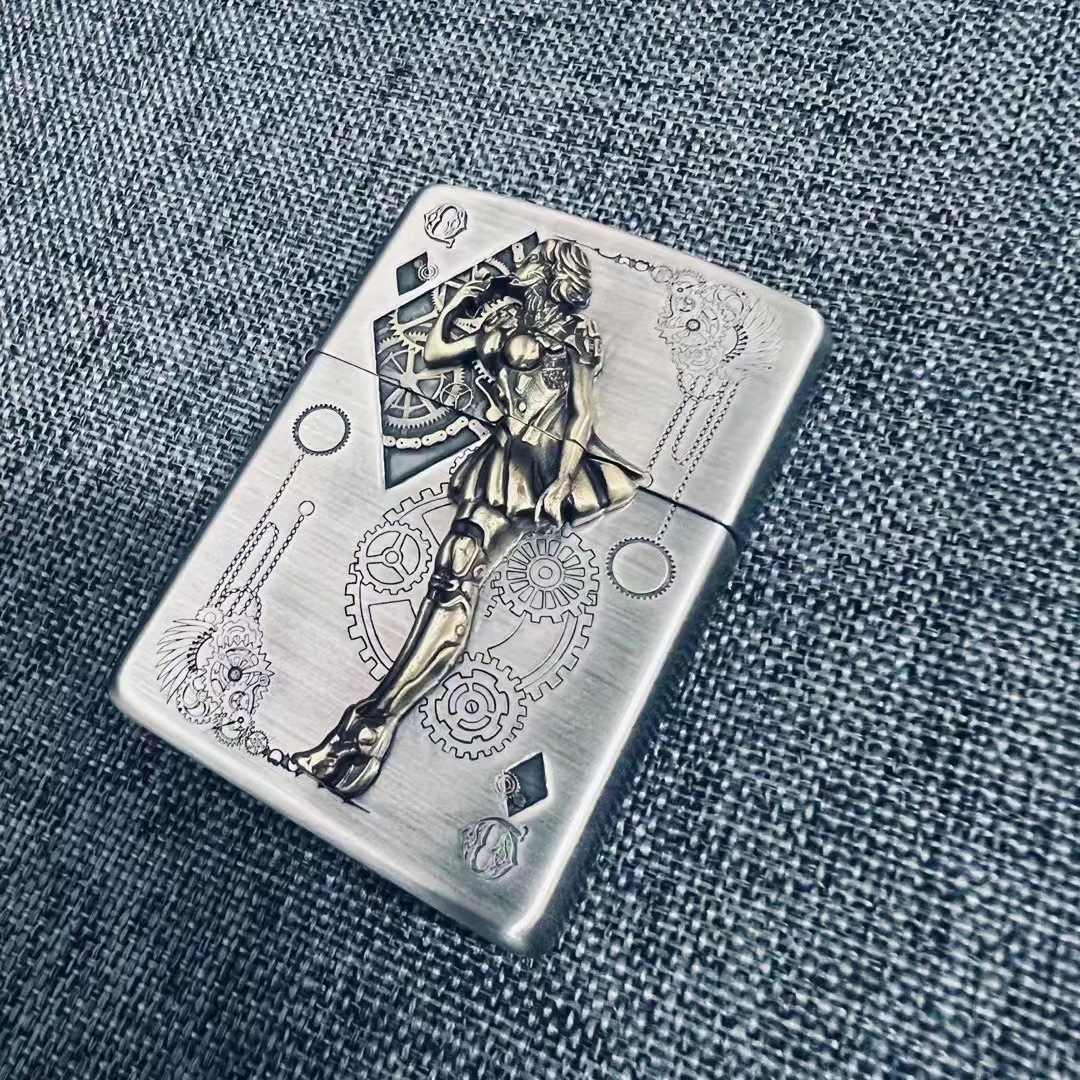zippo打火机 熏银双色-朋克风女-阿里巴巴