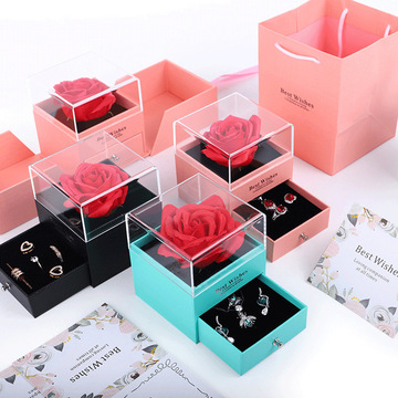 玫瑰花礼盒戒指项链盒婚庆婚礼首饰礼盒戒指套装饰品礼物包装盒子