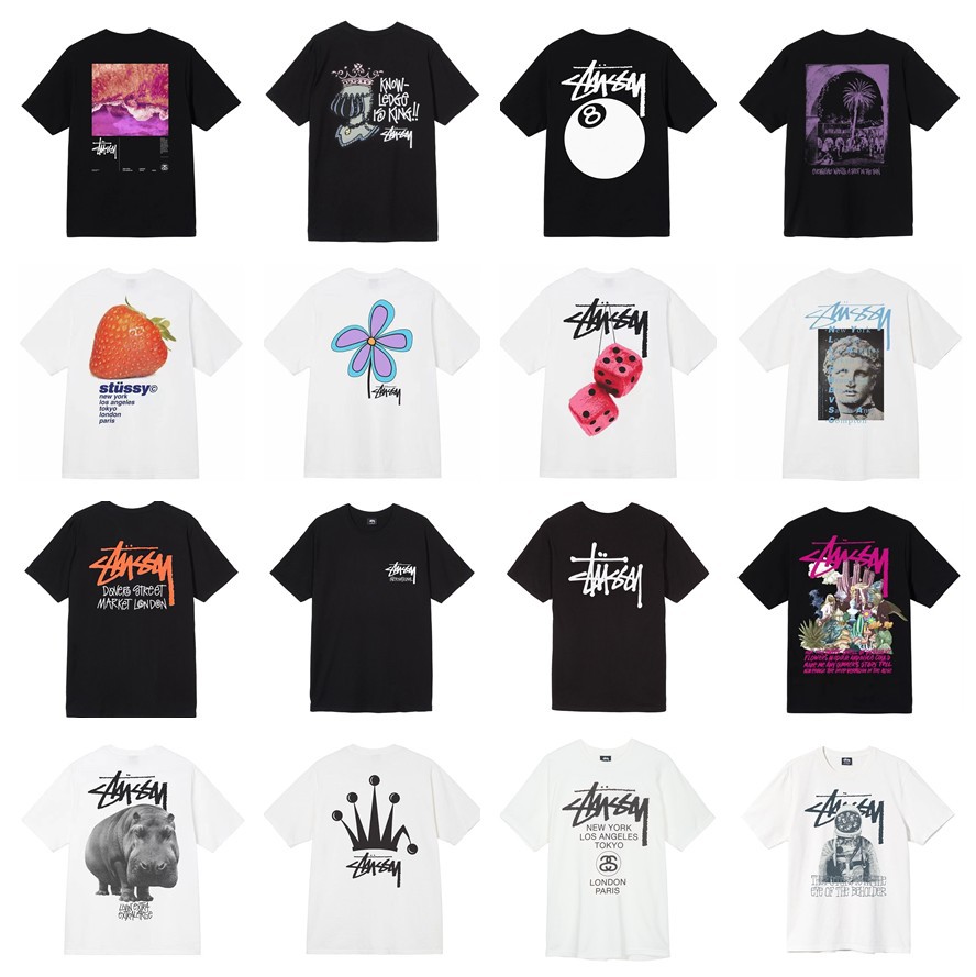 潮牌stusy2022年新款斯图西美式宽松草莓骰子圆领短袖t恤男女夏季