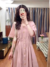 2534甜美气质连衣裙女粉色2023年夏季新款女装小个子长裙