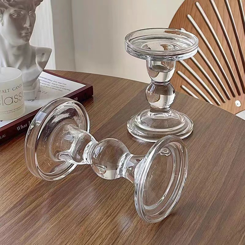 Factory Direct Sales Retro Style Roman Column Glass Candlestick Aromatherapy Candlestick Home Romantic Candlelight Dinner Candlestick Ornaments