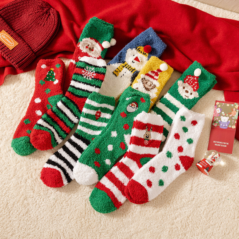 INS Fashion Christmas Ball Coral Fleece Socks Gift Box Christmas Gift Thickened Cartoon Sleeping Socks Cross-Border