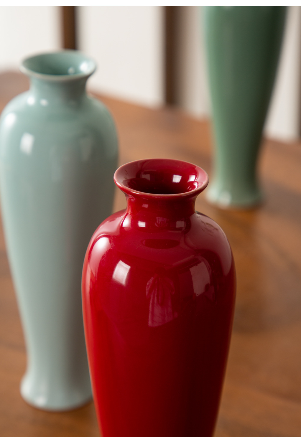 中式仿宋红色陶瓷花瓶古风禅意花器日式创意花插复古客厅插花摆件