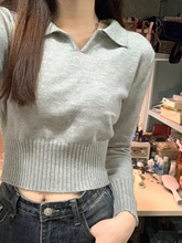 2025秋冬新款女温柔风软糯奶系小个子打底灰色针织衫毛衣内搭上衣