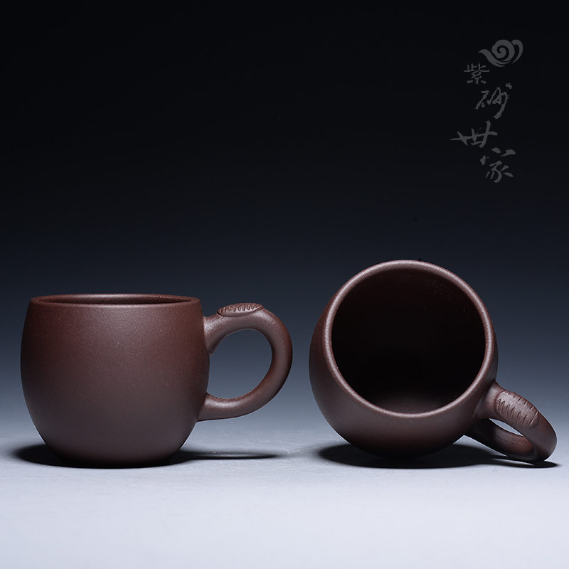 100n紫砂杯带把主人杯品茗杯功夫茶杯纯手工紫泥喝茶单杯宜兴小杯