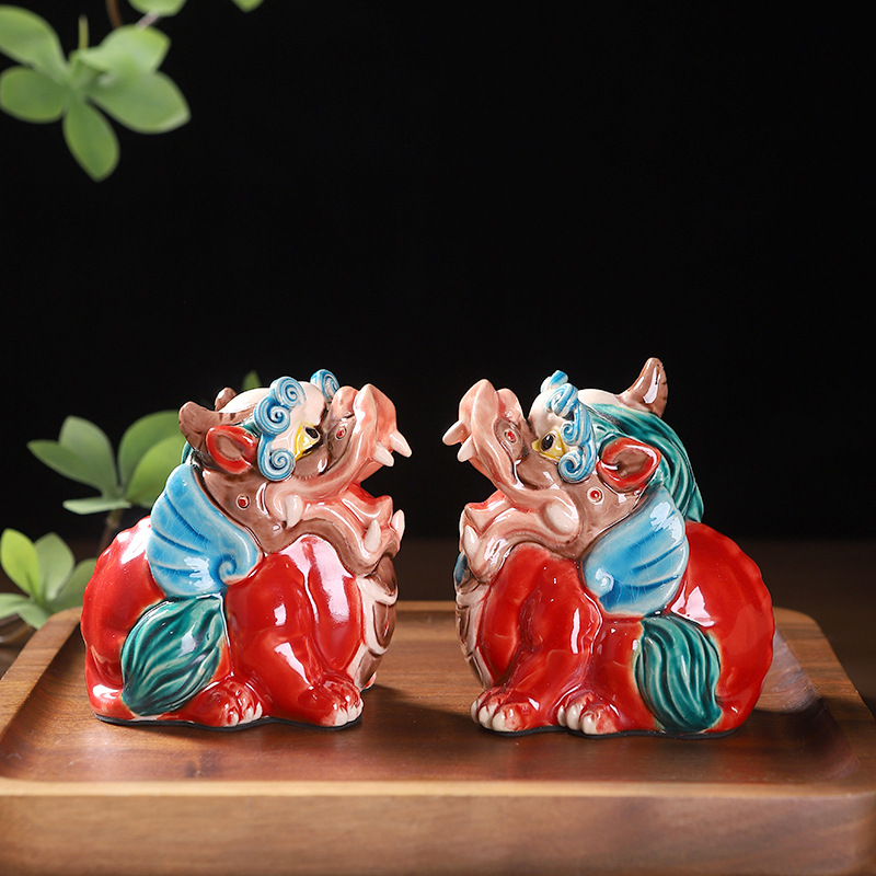 陶瓷貔貅金蟾茶宠一对交趾陶创意故宫风招财汽车装饰精品国潮摆件