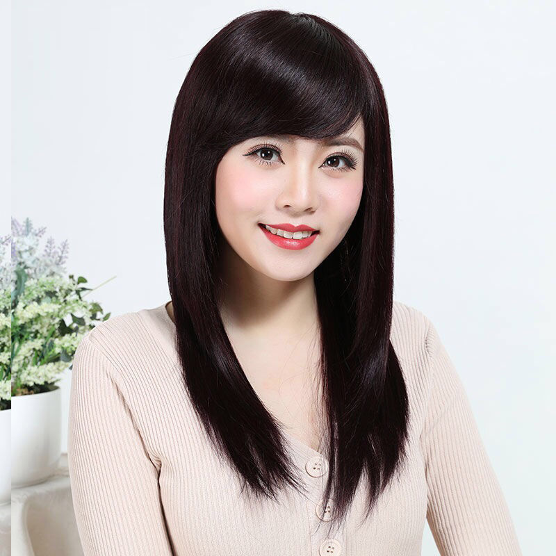假发女长直发假发套全头逼真女士中老年妈妈中长发齐刘海隐形无痕