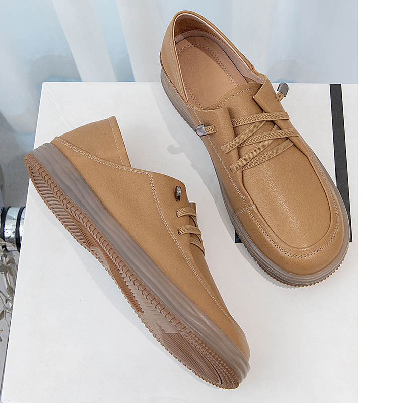 春夏圆头休闲女鞋平底单鞋女软皮软底懒人鞋舒适百搭牛筋底板鞋子