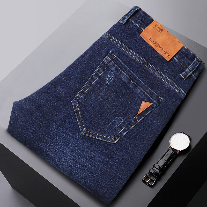 Denim Casual Pants Men's Trendy Straight Men's Pants Spring and Summer Men's Youth Middle-Aged Men's All-Match Business Trousers