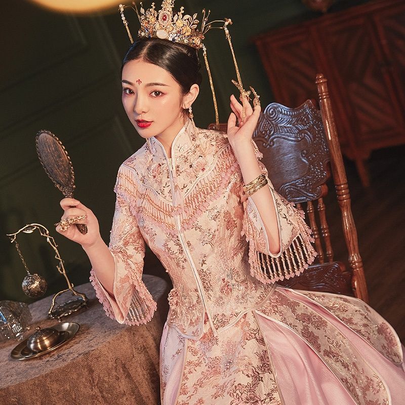 粉色秀禾服2021新款新娘结婚中式婚纱礼服女秀和禾服嫁衣出阁