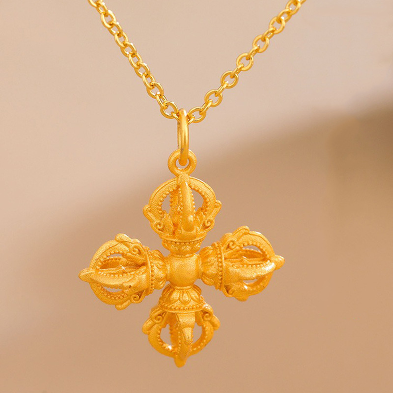 s925藏式银镀金十字金刚杵吊坠民族风串珠手链时尚配饰项链小挂件