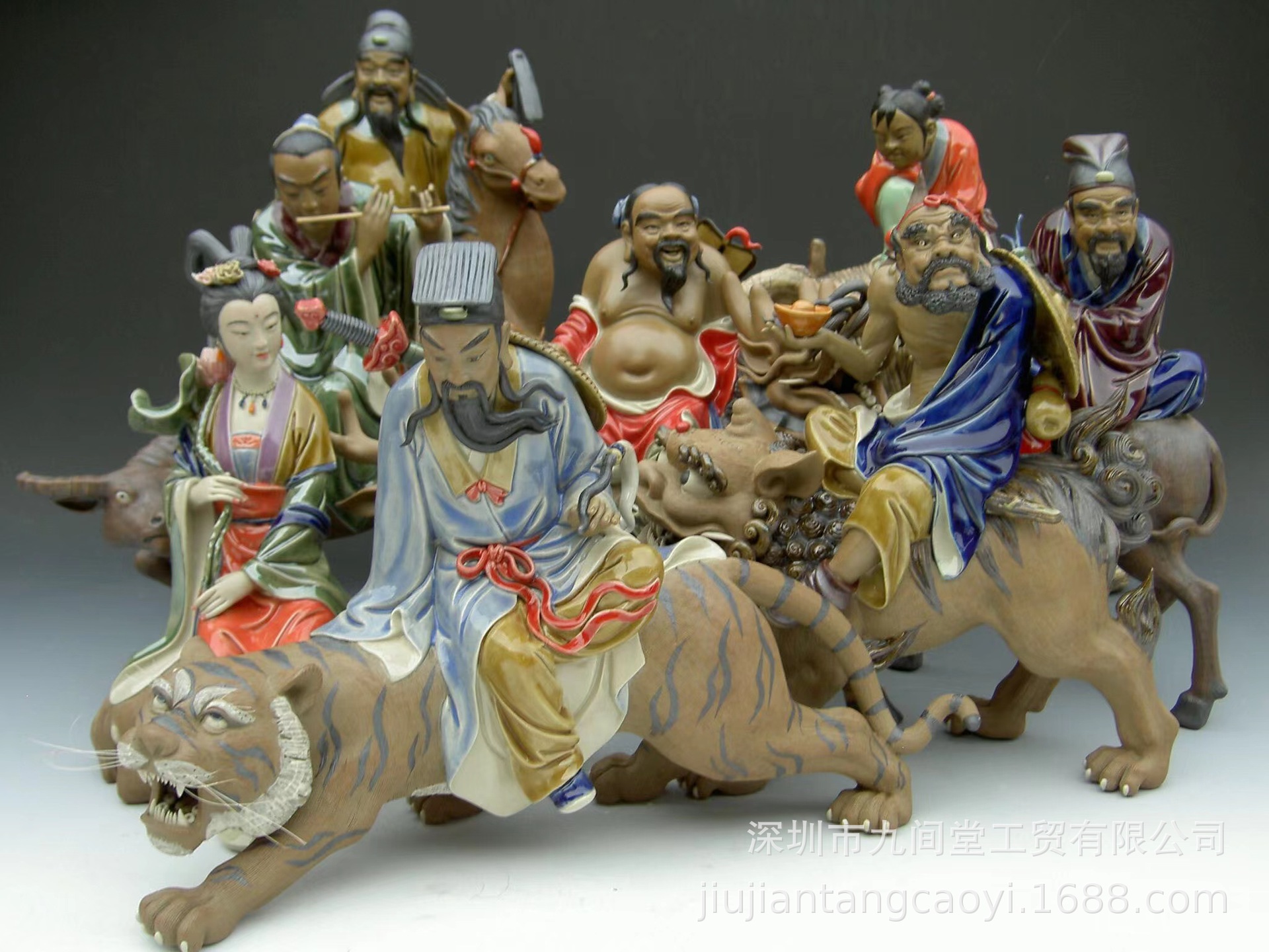 八仙过海石湾陶瓷公仔摆件中式