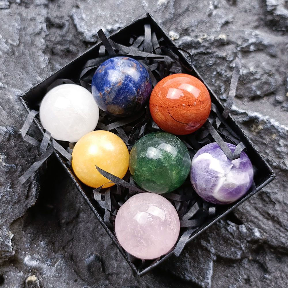 Natural Stone Colorful Crystal Ball 25mm Large Ball Natural Jade 7 Mixed Color Rainbow Stone Ornaments Wholesale