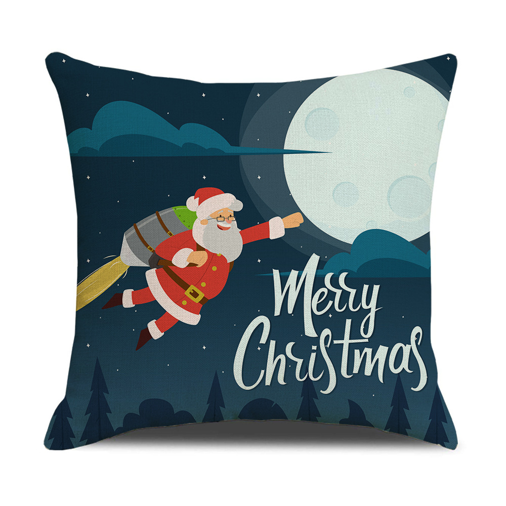 Christmas Pillow Cover Amazon Cross-Border Christmas Pillow Linen Cartoon Printed Holiday Home Bed Cushion Cover