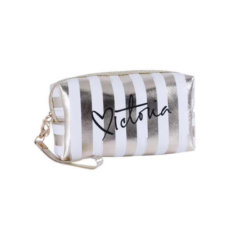 Cross-Border Hot Selling Striped Make-up Bag Pu Wash Bag Multifunctional Cosmetic Bag Waterproof Travel Storage Bag Can Be Customized Logo