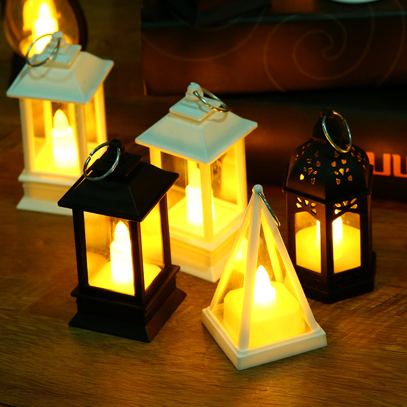 Led Retro Small Lantern Christmas Small Oil Lamp Electric Candle Lamp Portable Small Night Lamp Plastic Storm Lantern Ornaments Cross-Border