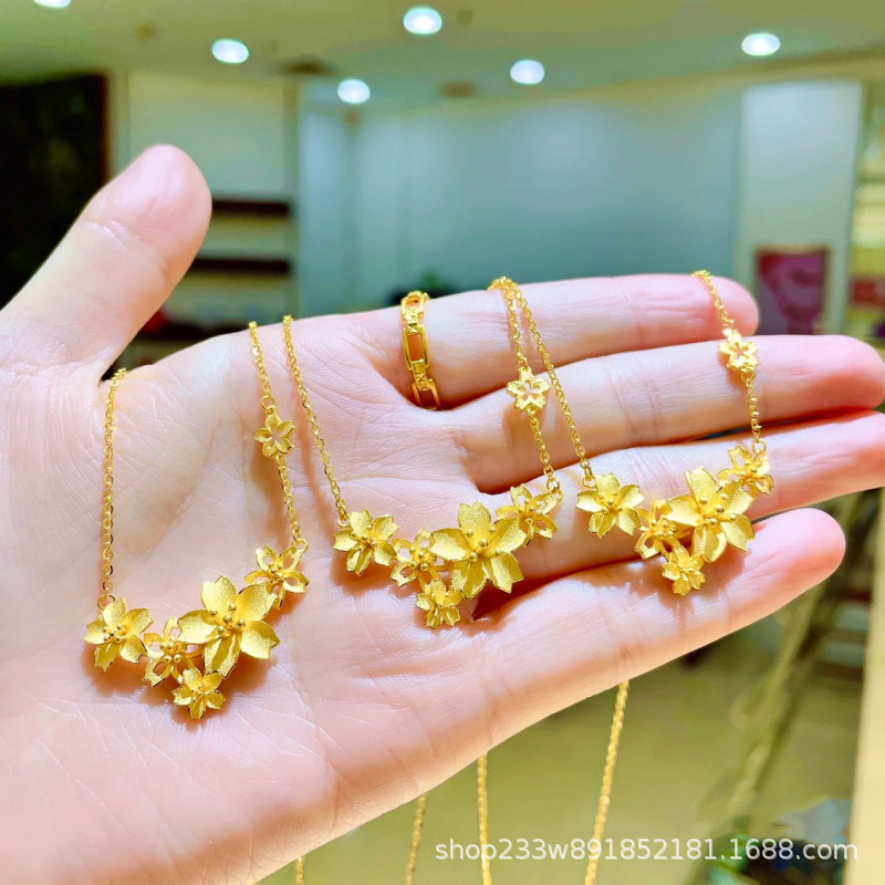 Vietnam Placer Gold Sansheng Flower Necklace Pendant for Women Flower and Moon GOODCARE Peony Flower Set Chain Gold Plated Wedding Jewelry for Women