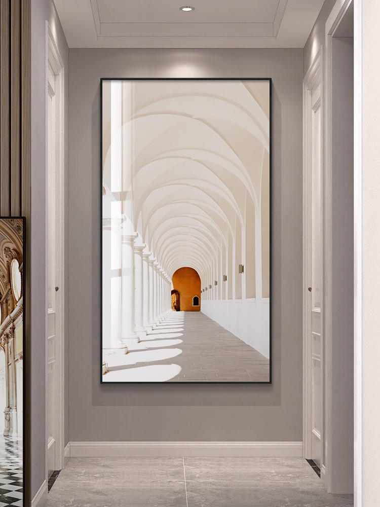 入户玄关装饰画建筑延伸画走廊过道尽头挂画竖版现代简约抽象壁画