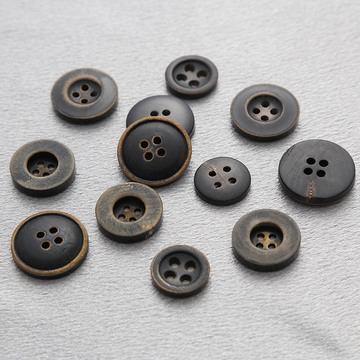 高档天然牛角烧黑纽扣 复古风纽扣 外套风衣毛呢大衣简约装饰纽扣