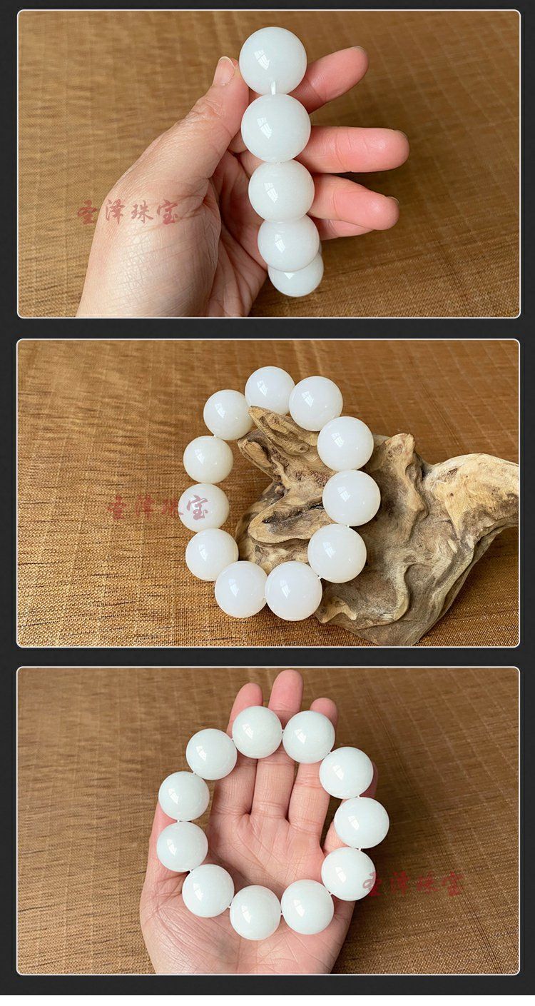 新疆和田玉羊脂玉手链大尺寸圆珠手串单颗22mm男女款饱满油润