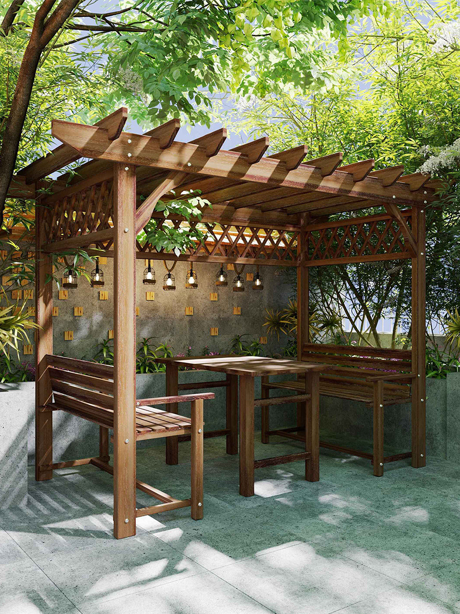 凉亭户外庭院简易小室外葡萄架防腐木桌椅木屋花园实木亭子廊架桌