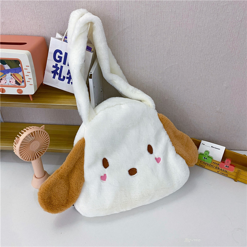 韩版可爱毛绒小狗单肩包2023新款卡通撞色手提包时尚搞怪双肩包女