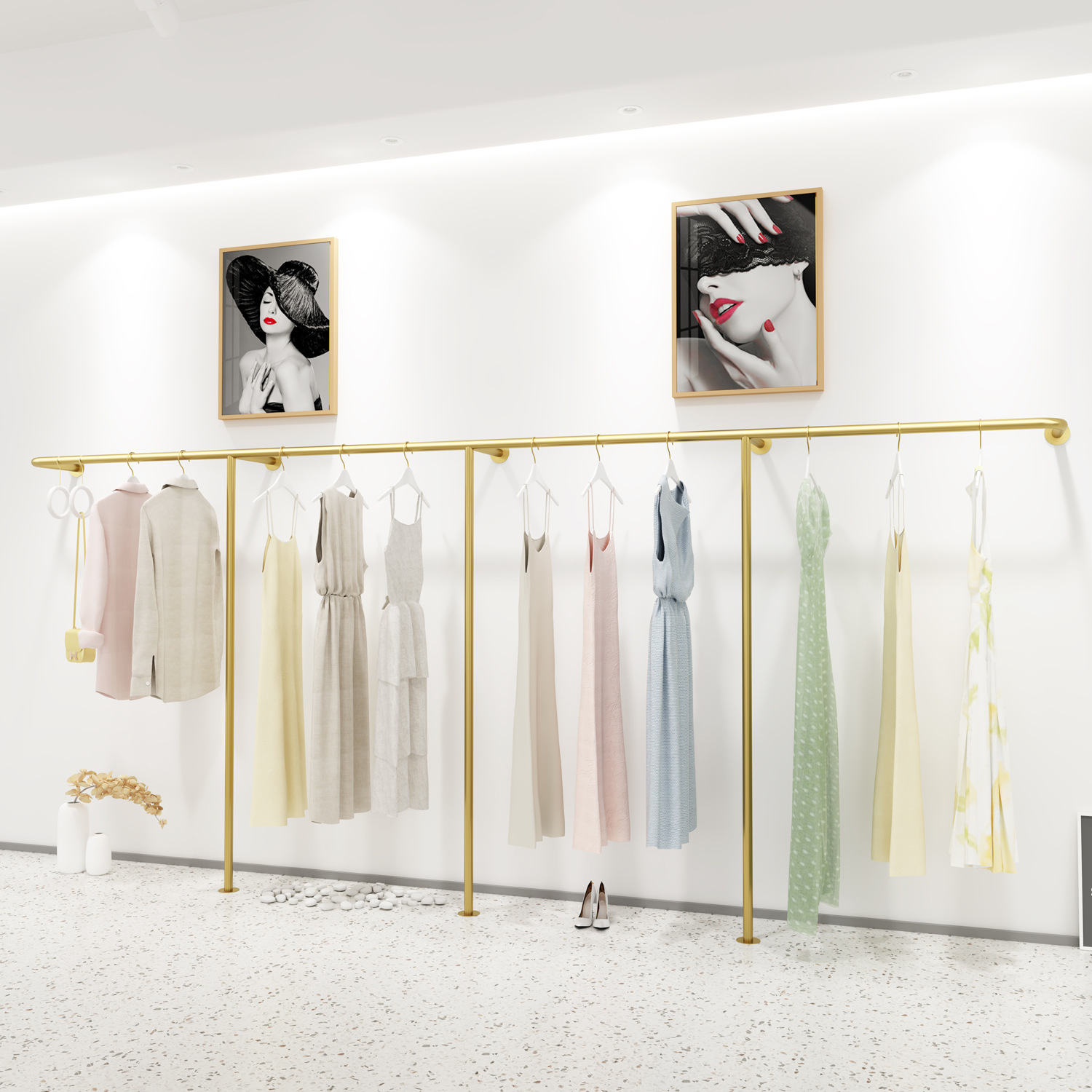 服装店展示架女装店童装货架专用上墙侧挂壁挂店铺陈列挂衣架金色