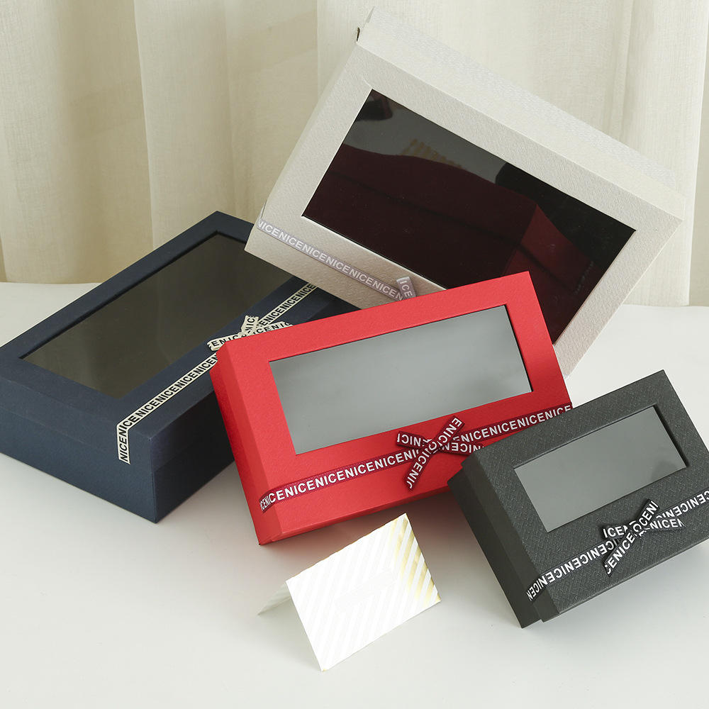 透明开窗礼品盒现货伴手礼长方形蝴蝶结礼物盒情人节天地盖包装盒