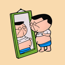 男生烘焙蛋糕装饰摆件创意搞怪男士大肚腩照镜子男孩发福生日插件