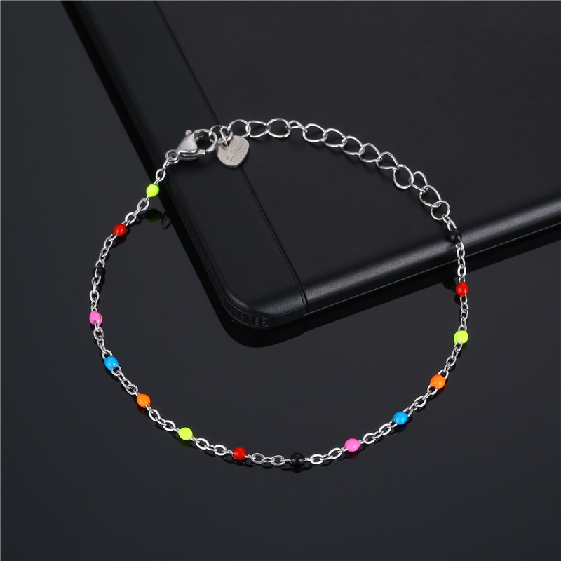 Europe and America Cross Border New Accessories Pearl Rhinestone Bracelet Seven-Color Drop Oil Bracelet Bohemian Stainless Steel Bracelet