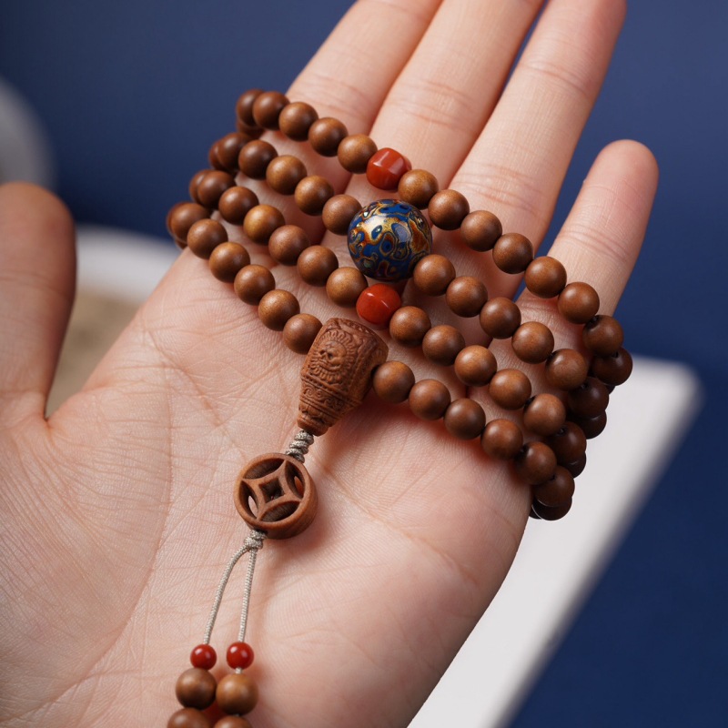 老山檀香手串108颗佛珠念珠文玩项链脖挂檀香木印度原创diy手链