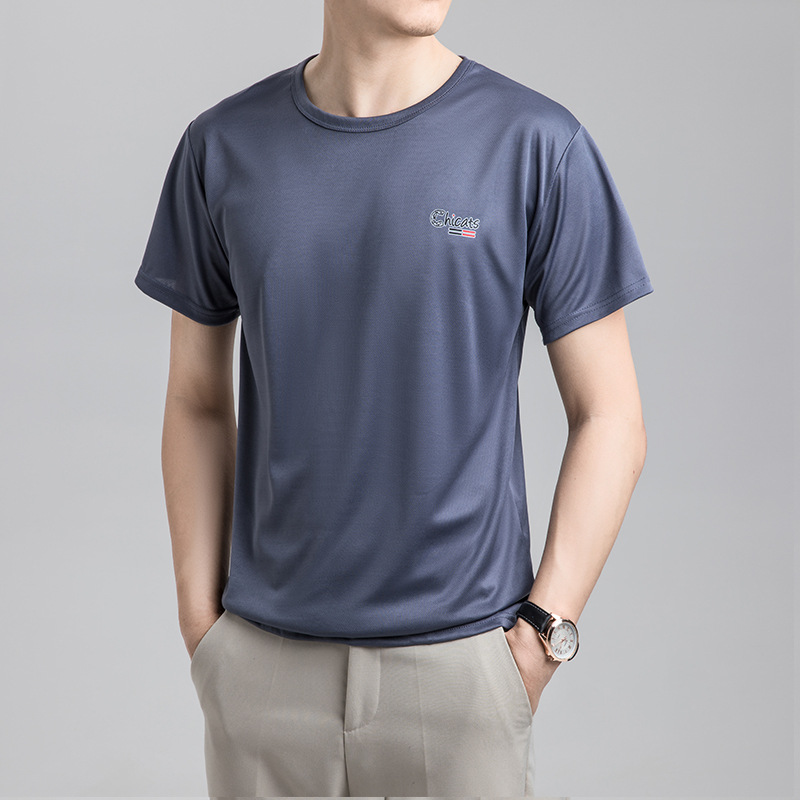 Summer Men's Ice Silk T-shirt Short-Sleeved Mesh Quick-Drying Breathable Thin White Leisure Sports Youth round Neck Men's T