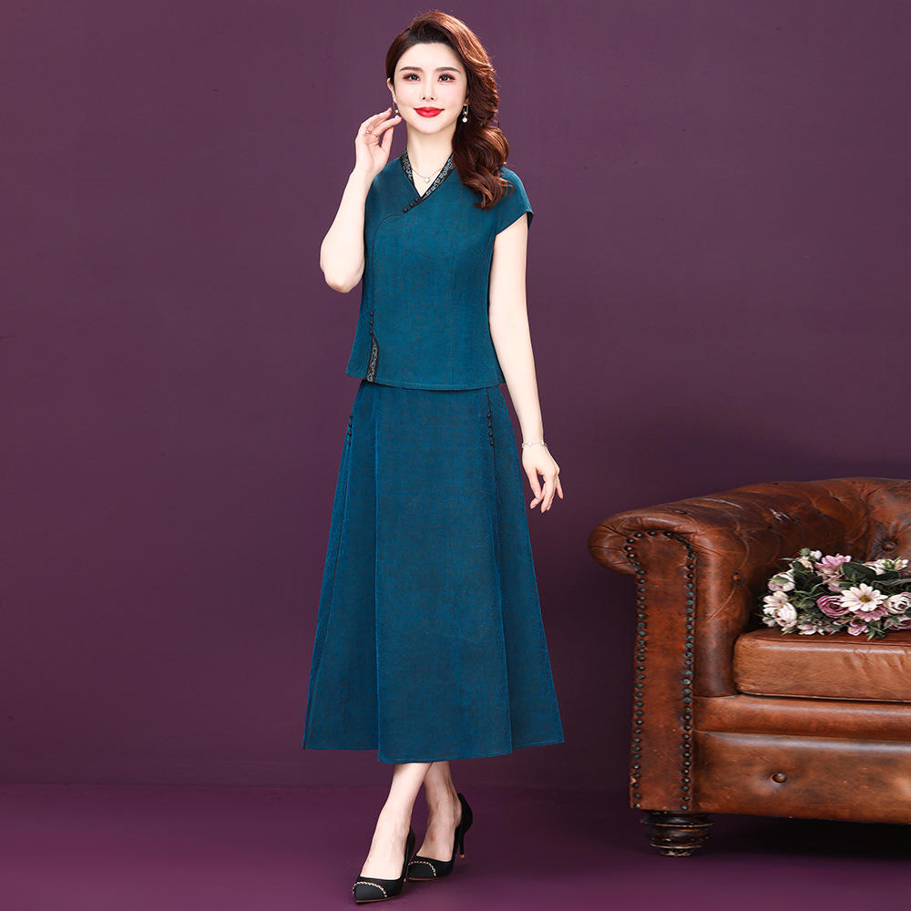 夏季休闲套装新款高端阔太太香云纱真丝上衣半身裙两件套厂价直销