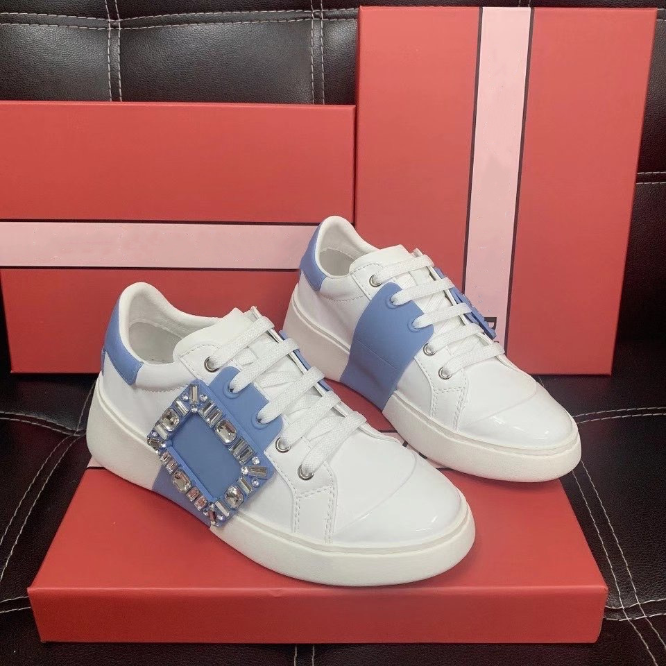 2021春季新款rv水钻方扣小白鞋女真皮运动鞋百搭内增高休闲鞋板鞋