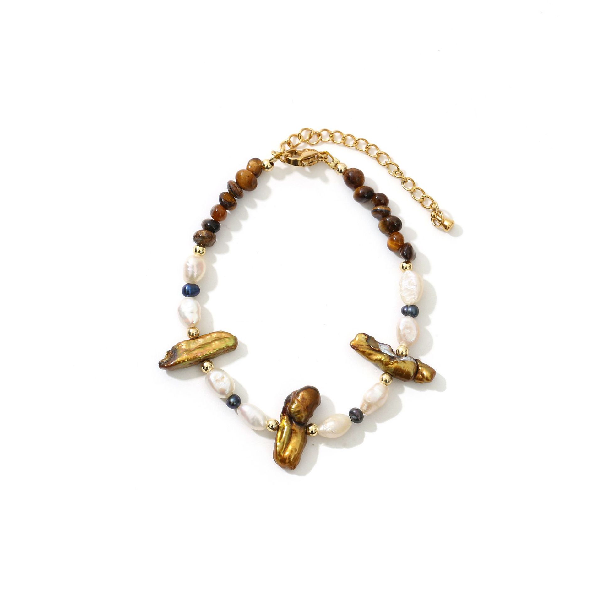 Baroque Tigereye Freshwater Pearl All-Match Bracelet Niche Design Light Luxury Bracelet Girlfriends Student Jewelry