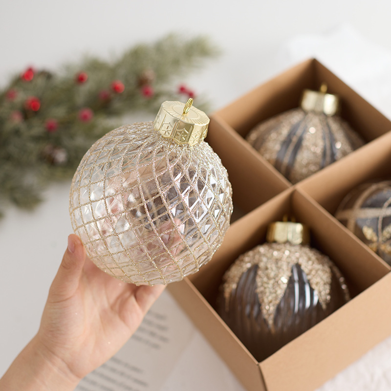 跨境新品圣诞树挂饰透明圣诞球10/12cmPET彩绘异形球橱窗吊顶装饰