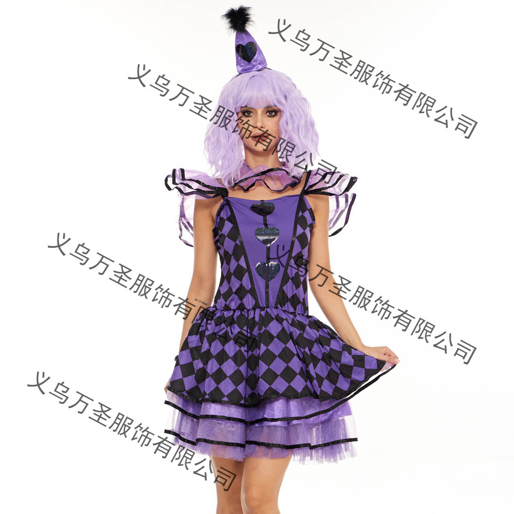 万圣节cosplay 夜店变装复活节日邪恶马戏团小丑舞台装连衣裙批发
