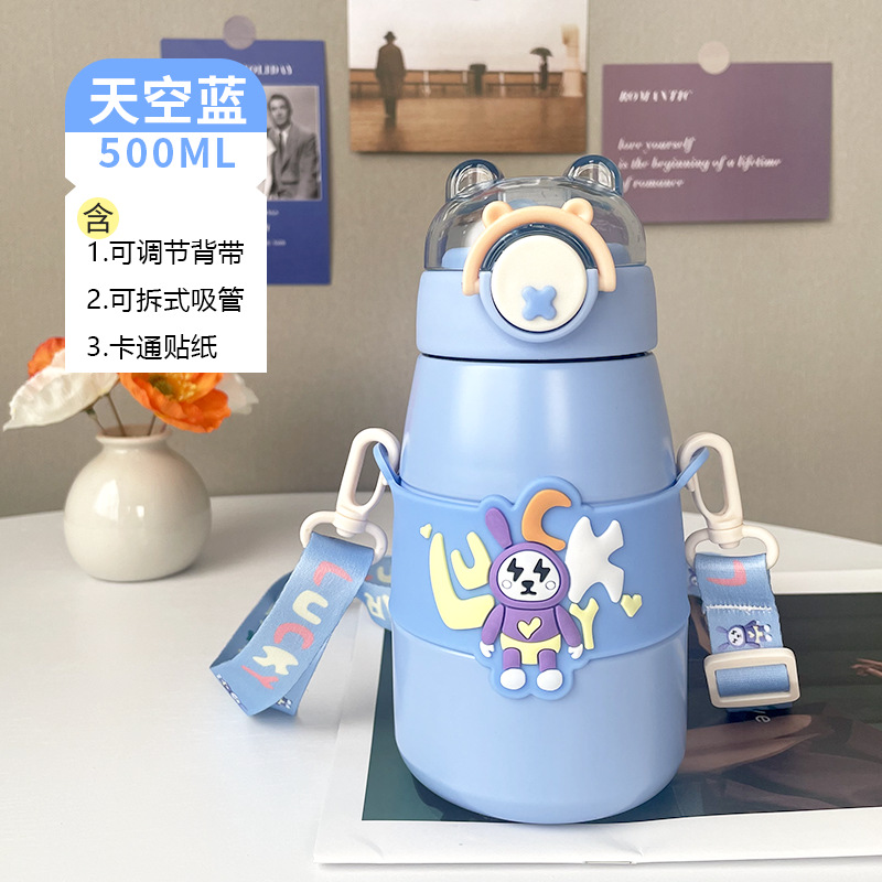 316 Stainless Steel Appearance Cartoon Pull Bear Bounce Children's Thermos Cup Children's Cute Large Capacity Warm-Keeping Water Cup