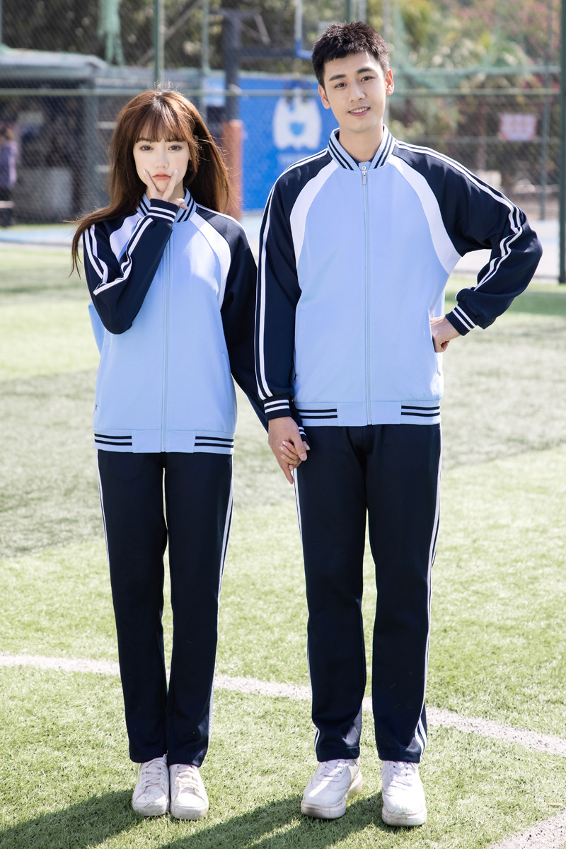 夏季校服短袖中学生三件套班服高中生蓝色t恤初中生学院风运动服