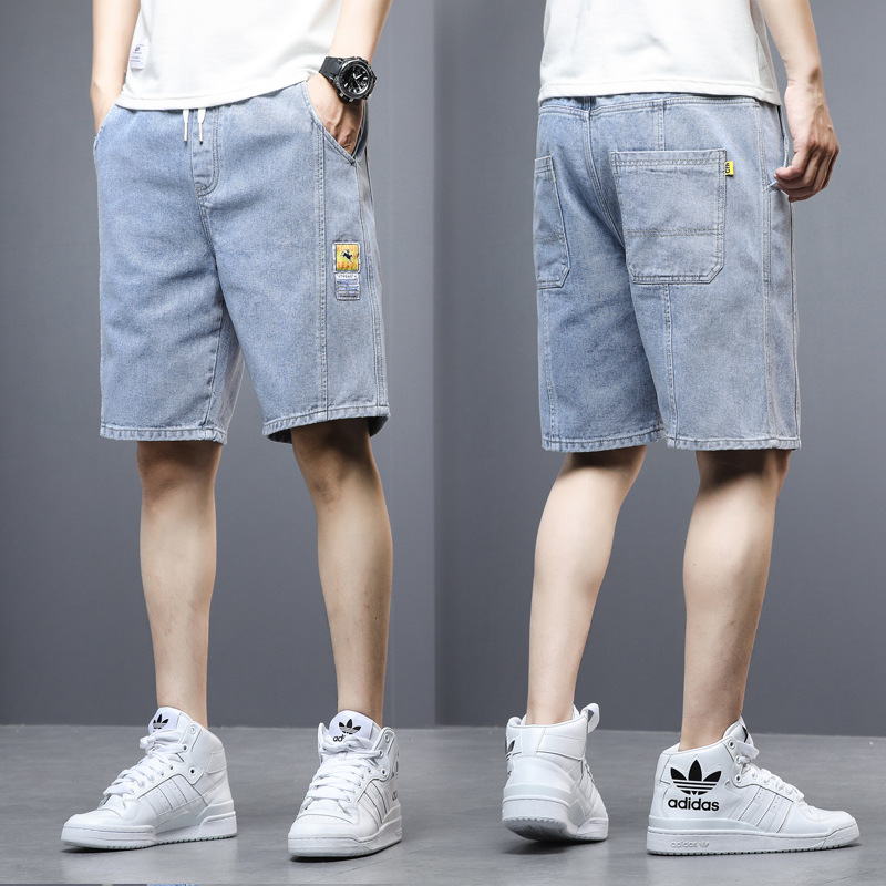 牛仔短裤男士宽松夏季薄款外穿中裤大码日系潮牌休闲直筒五分裤子