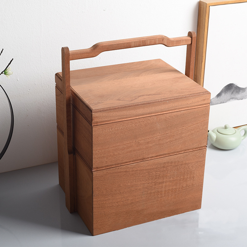 日式复古手提便携式双层便当盒精美现代简约野餐通用快餐盒食盒