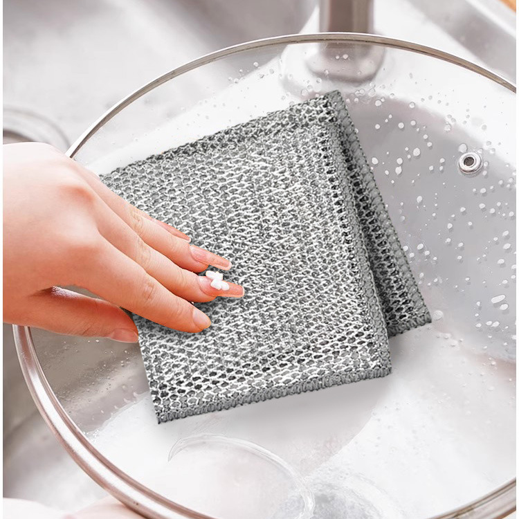 Double-Sided Silver Wire Mesh Kitchen Stove Dishcloth Household Cleaning Decontamination Thickened Washing Pot Steel Wire Rag Daily Use