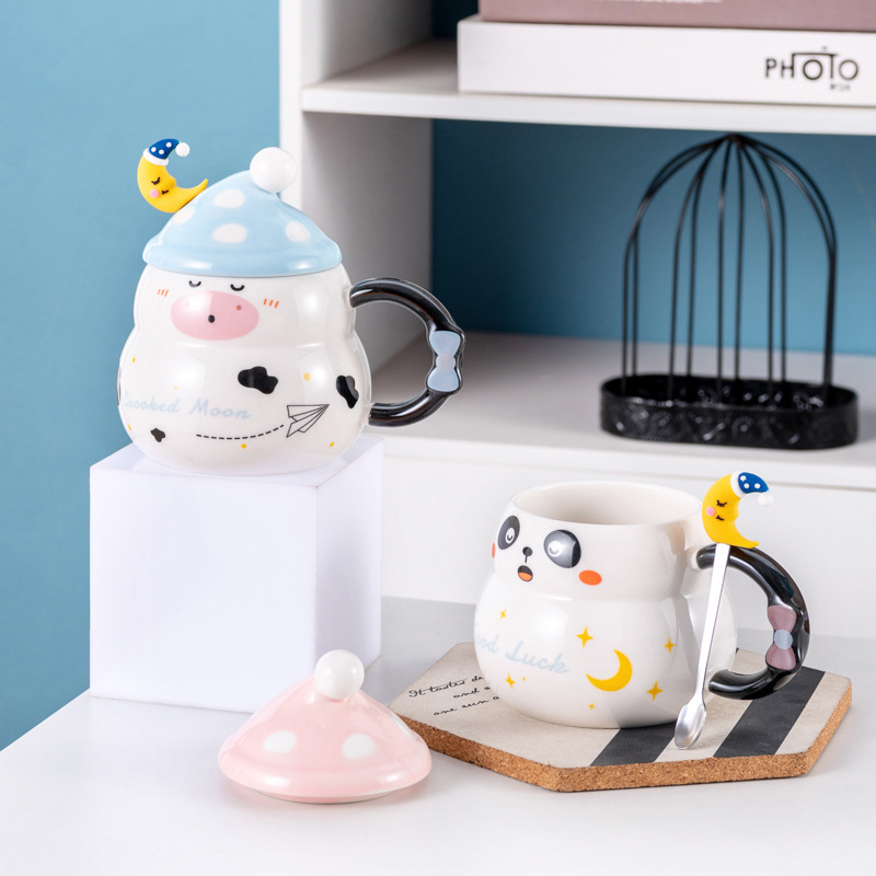 Cute Ceramic Cup Cartoon with Lid Large Capacity Mug Good-looking Ceramic Water Cup Child Drinking Cup Wholesale