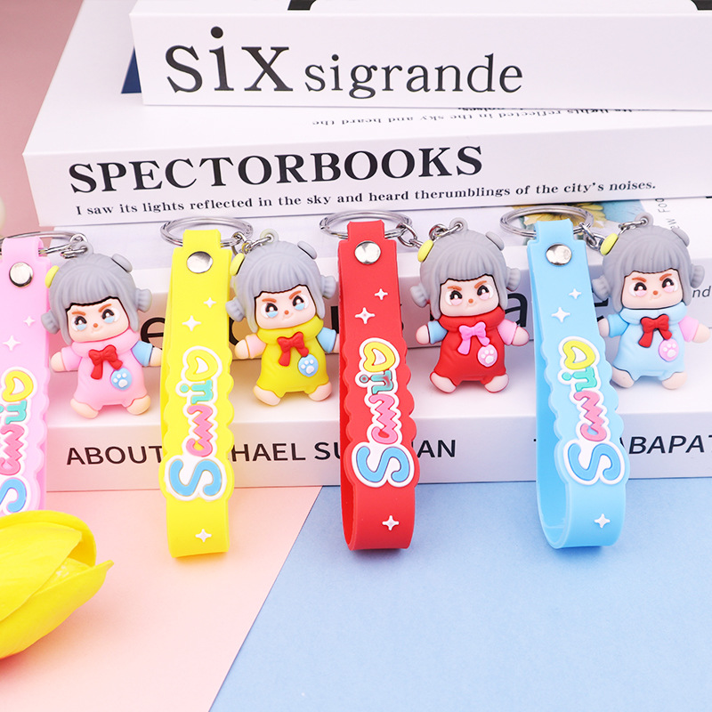 Cartoon Cotton Bow Girl Doll Keychain Doll Pendant Soft Rubber DIY Accessory Bag Female Gift Wholesale