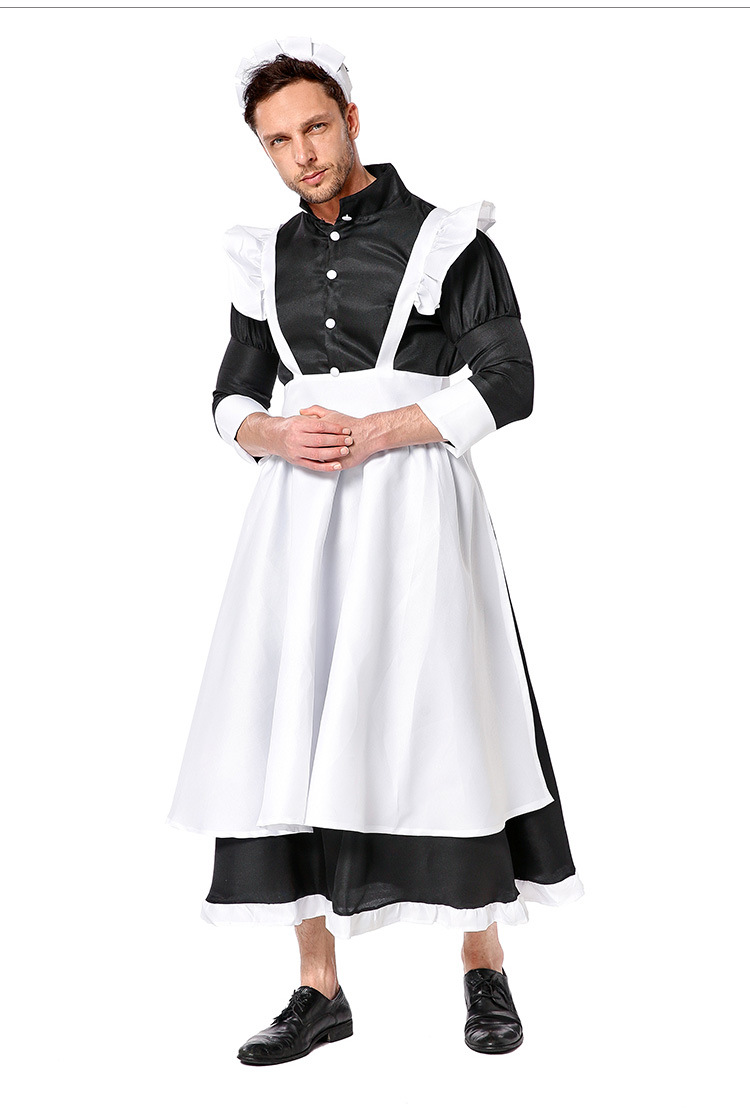 欧美大码黑白女仆大裙摆 年会表演男士搞笑演出服 男生女舞台服装