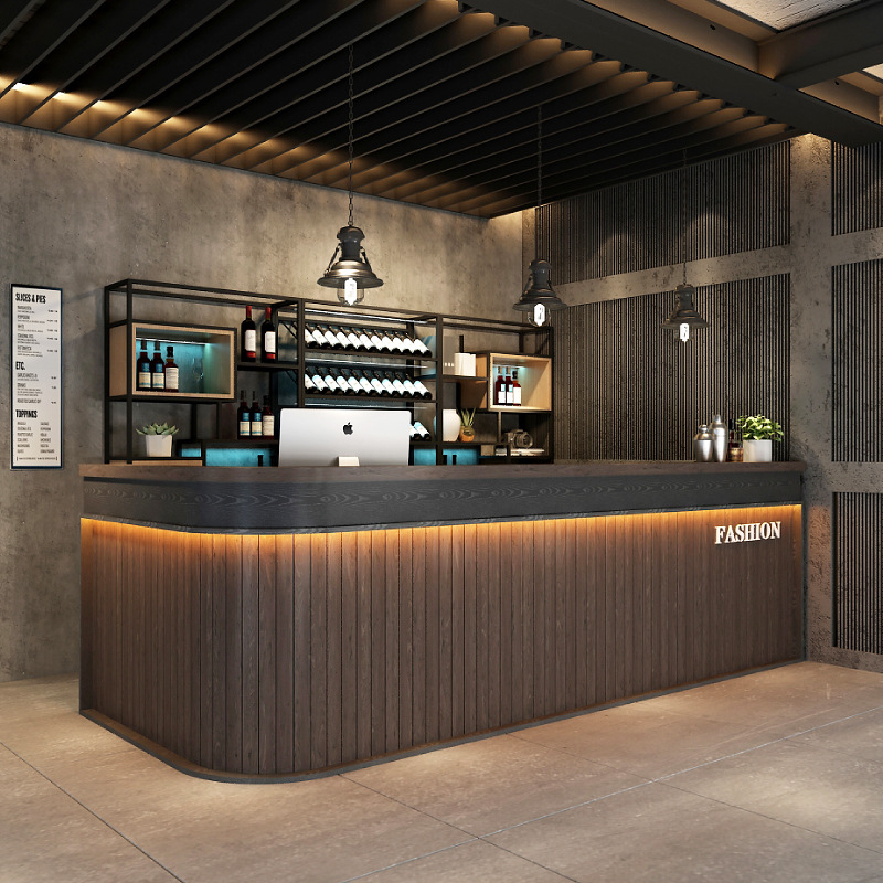 复古工业风吧台收银台转角柜台桌饭店餐厅餐馆酒吧烧烤店商用弧形